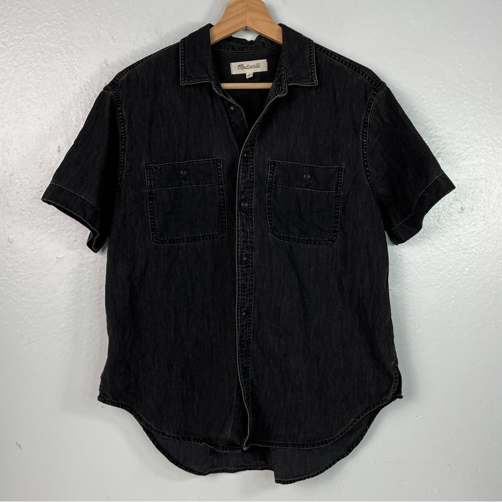 Madewell Denim Oversized Ex-Boyfriend Short-Sleeve Shirt Size Small Black